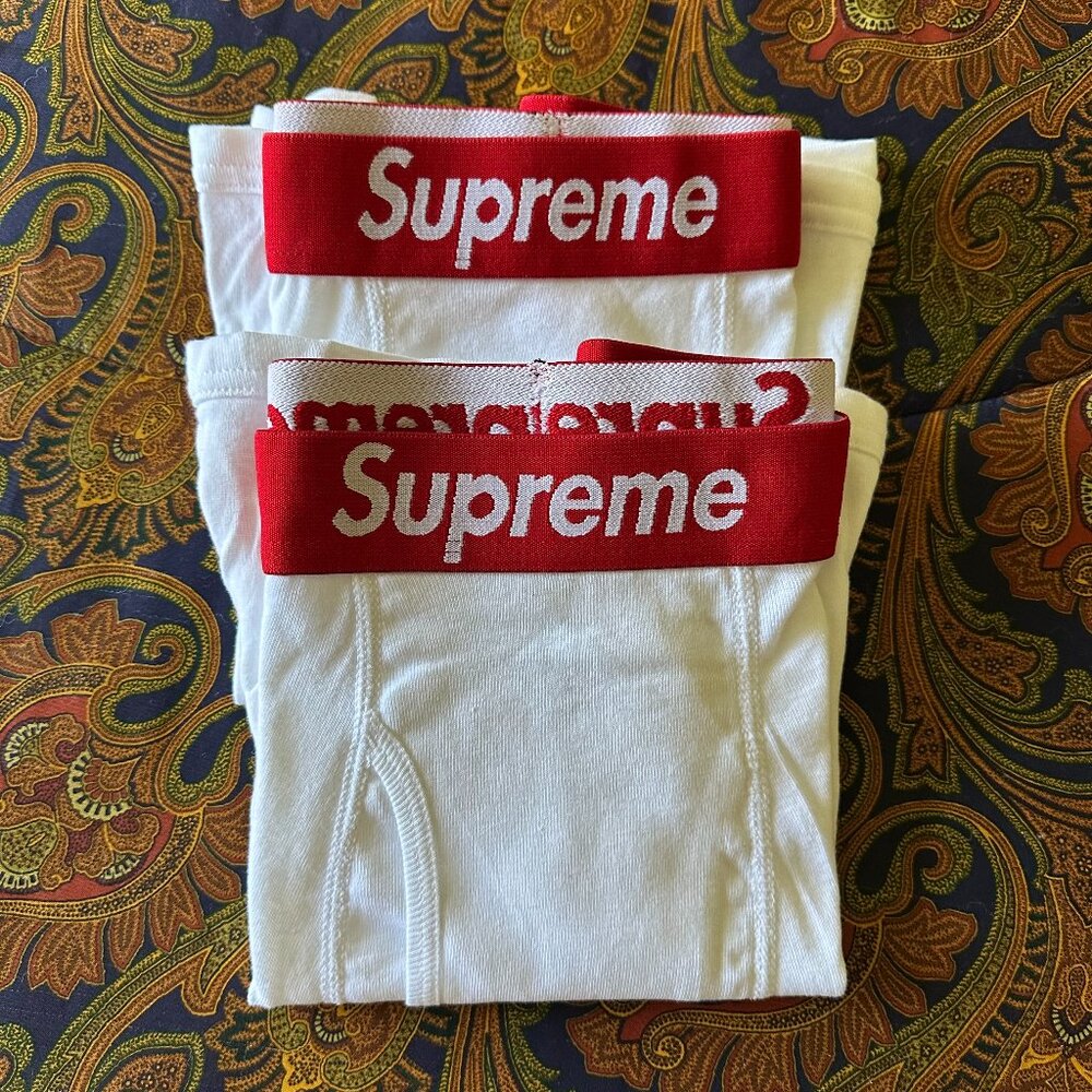 BRAND NEW Authentic SUPREME X HANES White Cotton BOXER BRIEFS (2) Size M | 32-34